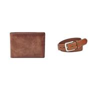 FOSSIL Homme Derrick Portefeuille en Cuir Marron et Ceinture Aiden, Coffret