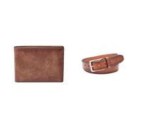 FOSSIL Homme Derrick Portefeuille en Cuir Marron et Ceinture Griffin, Coffret