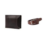 FOSSIL Homme Derrick Portefeuille en Cuir Marron et Ceinture Joe, Coffret