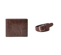 FOSSIL Homme Derrick Portefeuille en Cuir Marron et Ceinture Joe, Coffret