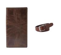 FOSSIL Homme Derrick Portefeuille en Cuir Marron et Ceinture Joe, Coffret