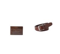FOSSIL Homme Derrick Portefeuille en Cuir Marron et Ceinture Joe, Coffret