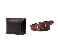 FOSSIL Homme Derrick Portefeuille en Cuir Marron et Ceinture Parker, Coffret