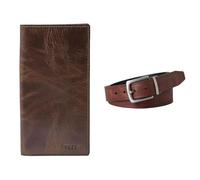FOSSIL Homme Derrick Portefeuille en Cuir Marron et Ceinture Parker, Coffret