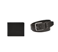 FOSSIL Homme Derrick Portefeuille en Cuir Noir et Ceinture Brody, Coffret
