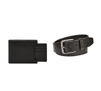 FOSSIL Homme Derrick Portefeuille en Cuir Noir et Ceinture Brody, Coffret