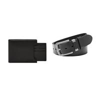 FOSSIL Homme Derrick Portefeuille en Cuir Noir et Ceinture Jay, Coffret