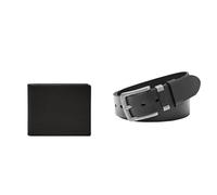 FOSSIL Homme Derrick Portefeuille en Cuir Noir et Ceinture Jay, Coffret