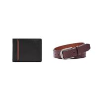 FOSSIL Homme Huntington Portefeuille en Cuir Noir et Ceinture Samson Marron, Coffret