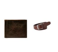 FOSSIL Homme Ingram Portefeuille en Cuir Marron et Ceinture Joe, Coffret