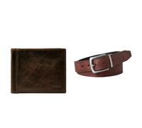 FOSSIL Homme Ingram Portefeuille en Cuir Marron et Ceinture Parker, Coffret