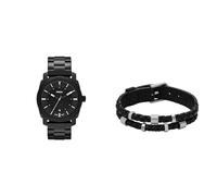 FOSSIL Homme Machine Noir Acier Inoxydable Montre and Bronson Argenté Bracelet, Coffret