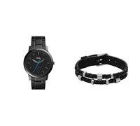 FOSSIL Homme Minimalist Noir Acier Inoxydable Montre and Bronson Argenté Acier Inoxydable Bracelet, Coffret