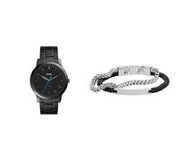 FOSSIL Homme Minimalist Noir Acier Inoxydable Montre and Ellis Argenté Acier Inoxydable Bracelet, Coffret