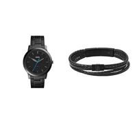 FOSSIL Homme Minimalist Noir Acier Inoxydable Montre and Townsman Bracelet, Coffret