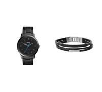 FOSSIL Homme Minimalist Noir Acier Inoxydable Montre and Townsman Cuir Bracelet, Coffret