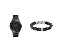 FOSSIL Homme Minimalist Noir Acier Inoxydable Montre and Townsman Pierres Semi-Précieuses Bracelet, Coffret