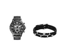 FOSSIL Homme Nate Gris Acier Inoxydable Montre and Bronson Argenté Bracelet, Coffret