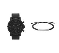 FOSSIL Homme Nate Noir Cuir Montre and Ellis Pierres Semi-Précieuses Bracelet, Coffret