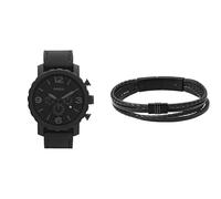 FOSSIL Homme Nate Noir Cuir Montre and Townsman Acier Inoxydable Bracelet, Coffret