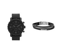 FOSSIL Homme Nate Noir Cuir Montre and Townsman Bracelet, Coffret