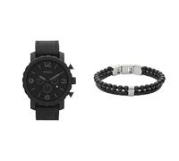 FOSSIL Homme Nate Noir Cuir Montre and Townsman Pierres Semi-Précieuses Acier Inoxydable Bracelet, Coffret