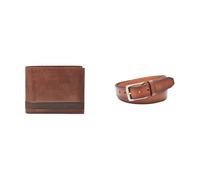FOSSIL Homme Quinn Portefeuille en Cuir Marron et Ceinture Griffin, Coffret