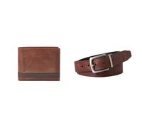 FOSSIL Homme Quinn Portefeuille en Cuir Marron et Ceinture Parker, Coffret