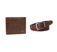 FOSSIL Homme Ryan Portefeuille en Cuir Marron et Ceinture Parker, Coffret