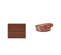 FOSSIL Homme Sport Tourer Portefeuille en Cuir Marron et Ceinture Griffin, Coffret