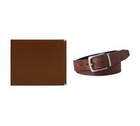Fossil Homme Westover Portefeuille en Cuir Marron et Ceinture Parker, Coffret