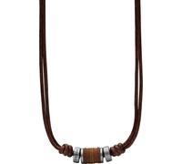 Fossil Hommes Chaîne pendentif acier inoxydable argent et cuir brun JF00899797