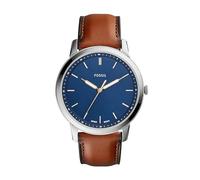 Fossil Minimalist Watch for Men, Quartz Movement with Stainless steel or Leather strap, Bleu et marron
