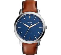 FOSSIL Montre à affichage analogique 'The Minimalist 3H' bleu foncé / marron / argent, Taille One Size