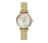 Fossil Montre Carlie pour femmes, mouvement à quartz trois aiguilles, ton or, avec bracelet en acier inoxydable