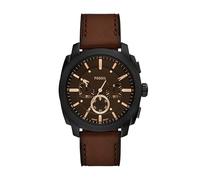 Fossil Montre chronographe pour Homme en Acier Inoxydable, Cuir Marron/Noir, 44 mm, chronographe Machine