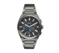 FOSSIL Montre Everett pour Homme, Mouvement chronographe à Quartz avec Bracelet en Acier Inoxydable ou en Cuir, Gris foncé, 44 mm