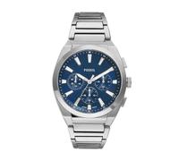 FOSSIL Montre Everett pour Homme, Mouvement chronographe à Quartz avec Bracelet en Acier Inoxydable ou en Cuir, Gris et Bleu, 44 mm