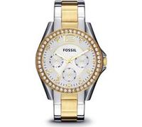Fossil Montre pour femmes Riley, mouvement quartz multifonctions, 38mm 2T Boîtier en acier inoxydable argenté/doré avec bracelet en acier inoxydable, ES3204