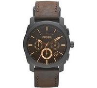Fossil Montre Homme FS4656 - Mouvement GMT - Bracelet acier ou cuir - Noir et marron