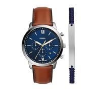 Fossil Montre Minimaliste Fine à Trois Aiguilles en Cuir Marron Clair pour Homme, Ensemble de Bracelets en Argent et Marron, One Size, Neutra Homme