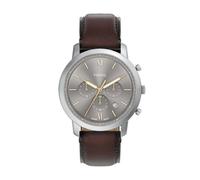 Fossil Montre Neutra pour Homme, Mouvement chronographe à Quartz avec Bracelet en Cuir, Marron et Argent, 44 mm