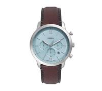 Fossil Montre Neutra pour Homme, Mouvement chronographe à Quartz avec Bracelet en Cuir, Marron et Bleu Clair, 44 mm