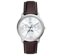 Fossil Neutra Watch for Men, Moonphase Multifunction movement with Stainless steel or Leather strap, Marron et blanc