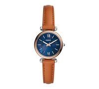 Fossil Montre pour femmes Carlie Mini, mouvement à quartz, boîtier en acier inoxydable argenté de 28 mm avec bracelet en cuir, ES4701