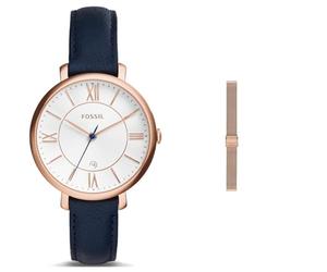 Fossil Montre pour Femmes Jacqueline, Mouvement à Quartz, boîtier en Acier Inoxydable Or Rose de 36 mm avec Bracelet en Cuir véritable, ES3843 + 14 mm en Cuir, Cuir Litehide ou Acier