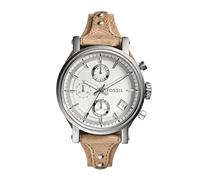 Fossil Montre pour Femmes original Boyfriend, Mouvement Chronographe à Quartz, Boîtier en Acier Inoxydable Argenté de 38 mm avec Bracelet en Cuir Véritable, Es3625