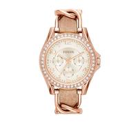 Fossil Montre pour Femmes Riley, Mouvement Quartz Multifonction, boîtier en Acier Inoxydable Or Rose 38 mm avec Bracelet en Cuir véritable, ES3466