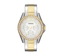 Fossil Montre pour femmes Riley, mouvement quartz multifonctions, 38mm 2T Boîtier en acier inoxydable argenté/doré avec bracelet en acier inoxydable, ES3204