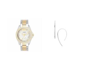 Fossil Montre pour Femmes Riley, Mouvement Quartz Multifonctions, avec Bracelet en Acier Inoxydable, Es3204 +Boucles d'oreilles en Acier Inoxydable De 5 Cm, JF01702040